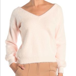 Catherine Malandrino Soft Pink Fuzzy V Neck